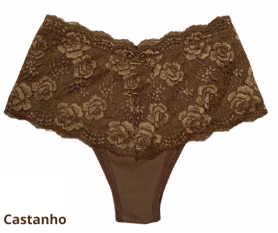 CALCINHA MODELADORA ALTA COTTON E RENDA TANGA