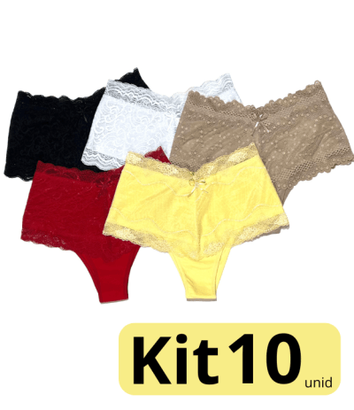 Kit 10 Calcinhas Modeladoras de Algodao com Renda 